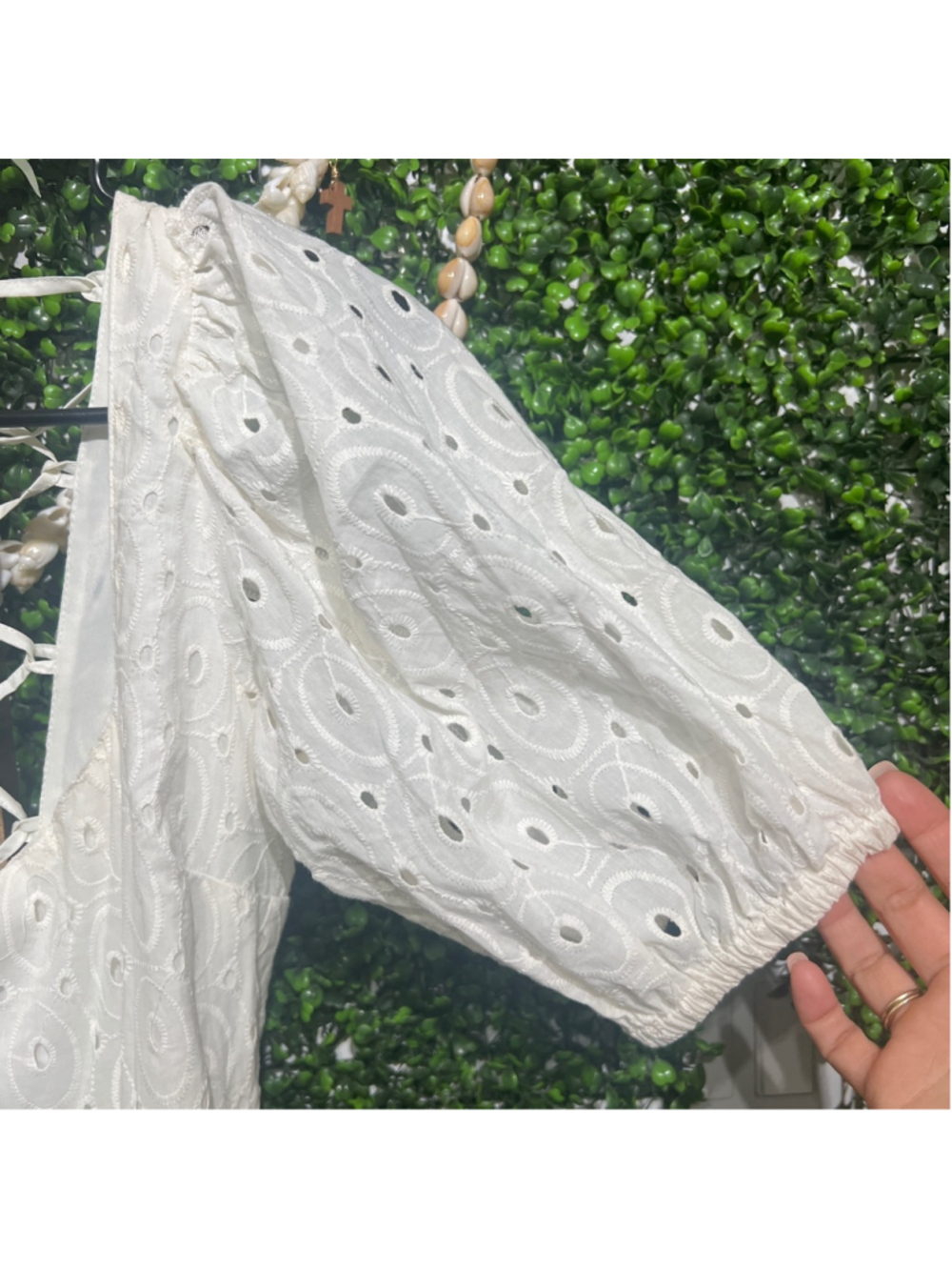Women's ASOS White Eyelet Puff Sleeve Lace-Up Back Maxi Dress Size 4 Summer Day - Picture 4 of 10